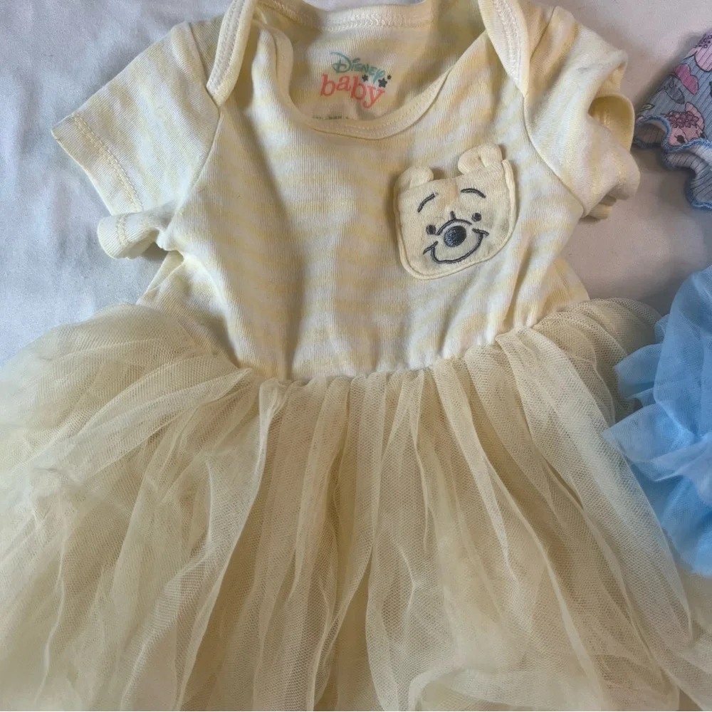 Disney Baby Tutu Onesie Dress Bundle Winnie the Pooh & Stitch Tulle 0-6 Months